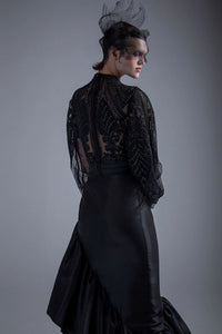 High neck beaded bodice with ruffled skirt - HerTrove