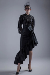 High neck beaded bodice with ruffled skirt - HerTrove