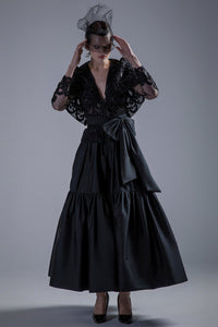 Long sleeves embroidered top with taffeta skirt - HerTrove