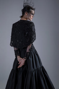 Long sleeves embroidered top with taffeta skirt - HerTrove