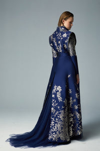 Deep V collared neck mikado gown - HerTrove