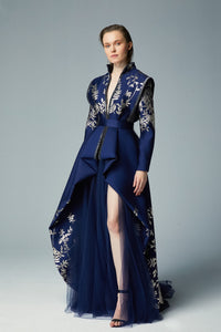 Deep V collared neck mikado gown - HerTrove