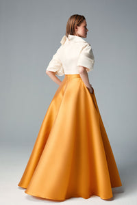 Puff sleeves beaded top with A line skirt - HerTrove