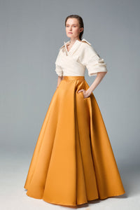 Puff sleeves beaded top with A line skirt - HerTrove