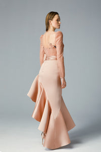 Fully beaded bodice with bow on waist asymmetric skirt - HerTrove