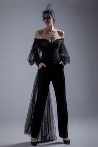 Off shoulder heart shape top with pants - HerTrove