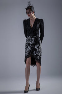 Satin top with short floral skirt - HerTrove