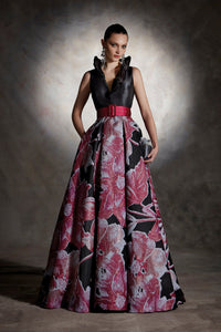 HerTrove - Fitted bodice voluminous printed dress