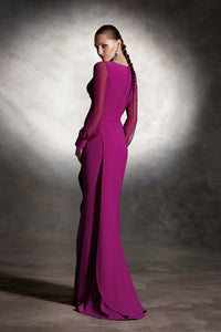 HerTrove - Draped bodice sweep train gown