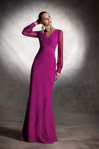 HerTrove - Draped bodice sweep train gown