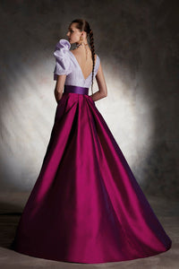 HerTrove - Brocade bodice satin belted dress