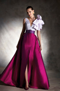 HerTrove - Brocade bodice satin belted dress