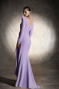 HerTrove - Long sleeves ruffled crepe dress