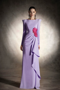 HerTrove - Long sleeves ruffled crepe dress