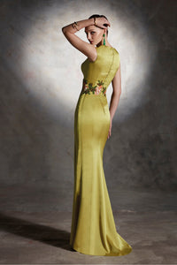 HerTrove - Satin dress with rhinestones appliques