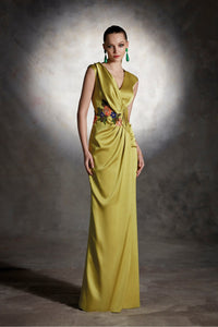 HerTrove - Satin dress with rhinestones appliques
