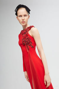 One sleeve crepe and georgette gown - HerTrove