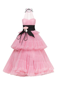 Strapless corset pleated tulle gown - HerTrove