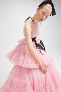 Strapless corset pleated tulle gown - HerTrove