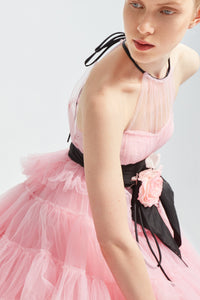 Strapless corset pleated tulle gown - HerTrove
