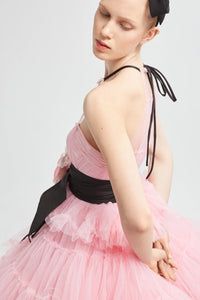 Strapless corset pleated tulle gown - HerTrove