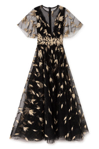 Semi transparent tulle dress with herringbone motifs - HerTrove