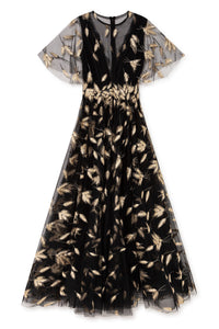 Semi transparent tulle dress with herringbone motifs - HerTrove