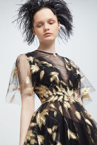 Semi transparent tulle dress with herringbone motifs - HerTrove