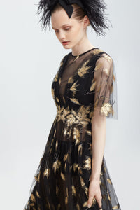 Semi transparent tulle dress with herringbone motifs - HerTrove