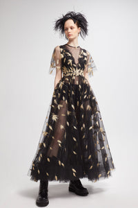 Semi transparent tulle dress with herringbone motifs - HerTrove
