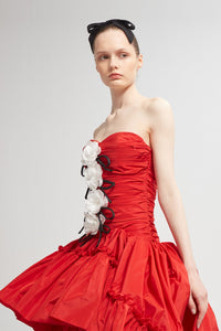 Hand sewn drapes and gathered taffeta ruffles dress - HerTrove