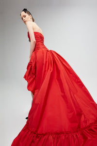 Hand sewn drapes and gathered taffeta ruffles dress - HerTrove