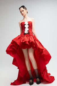 Hand sewn drapes and gathered taffeta ruffles dress - HerTrove