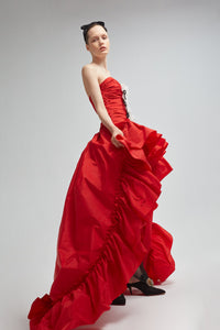 Hand sewn drapes and gathered taffeta ruffles dress - HerTrove