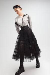 Shirt style blouse with pleated midi skirt - HerTrove