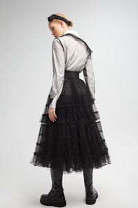 Shirt style blouse with pleated midi skirt - HerTrove
