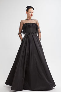 long sleeve taffeta dress Taffeta Bubble Sleeve Gown