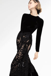 Long sleeves velvet bodice mermaid gown - HerTrove