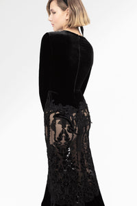Long sleeves velvet bodice mermaid gown - HerTrove