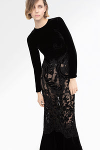 Long sleeves velvet bodice mermaid gown - HerTrove