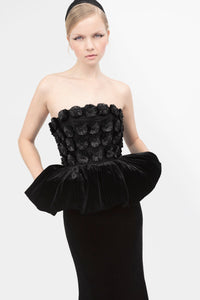 3D floral bodice peplum on the waistline velvet dress - HerTrove