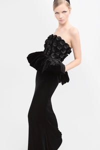 3D floral bodice peplum on the waistline velvet dress - HerTrove