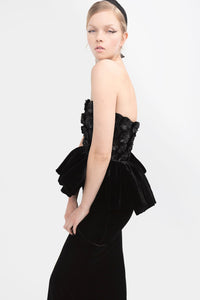 3D floral bodice peplum on the waistline velvet dress - HerTrove