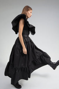 Closed neck taffeta top and skirt - HerTrove