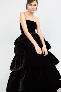 Strapless embroidered waistline velvet ballgown - HerTrove