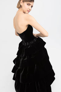 Strapless embroidered waistline velvet ballgown - HerTrove