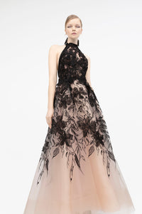 Halter neck princess silhouette floral dress - HerTrove
