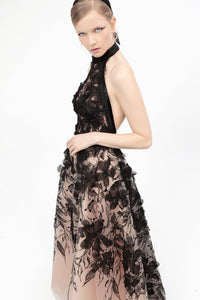 Halter neck princess silhouette floral dress - HerTrove