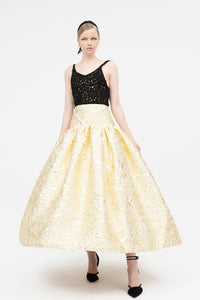 Wool guipure top with jacquard skirt - HerTrove