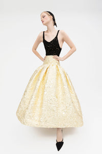Wool guipure top with jacquard skirt - HerTrove